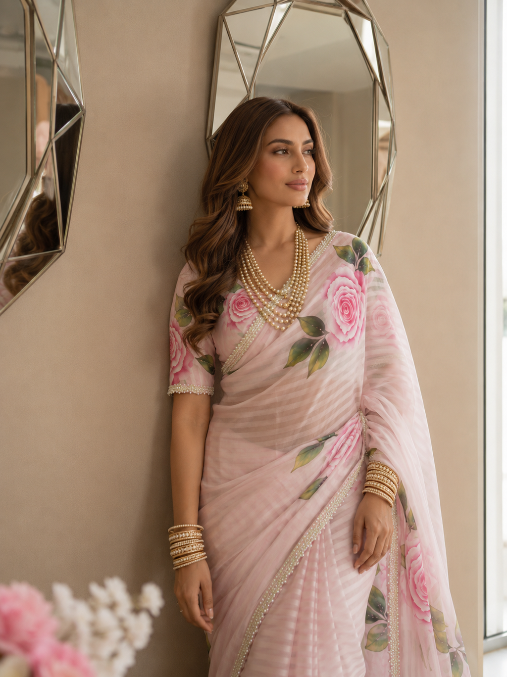 Roshnara — Pure Organza Teby Silk Rose Saree