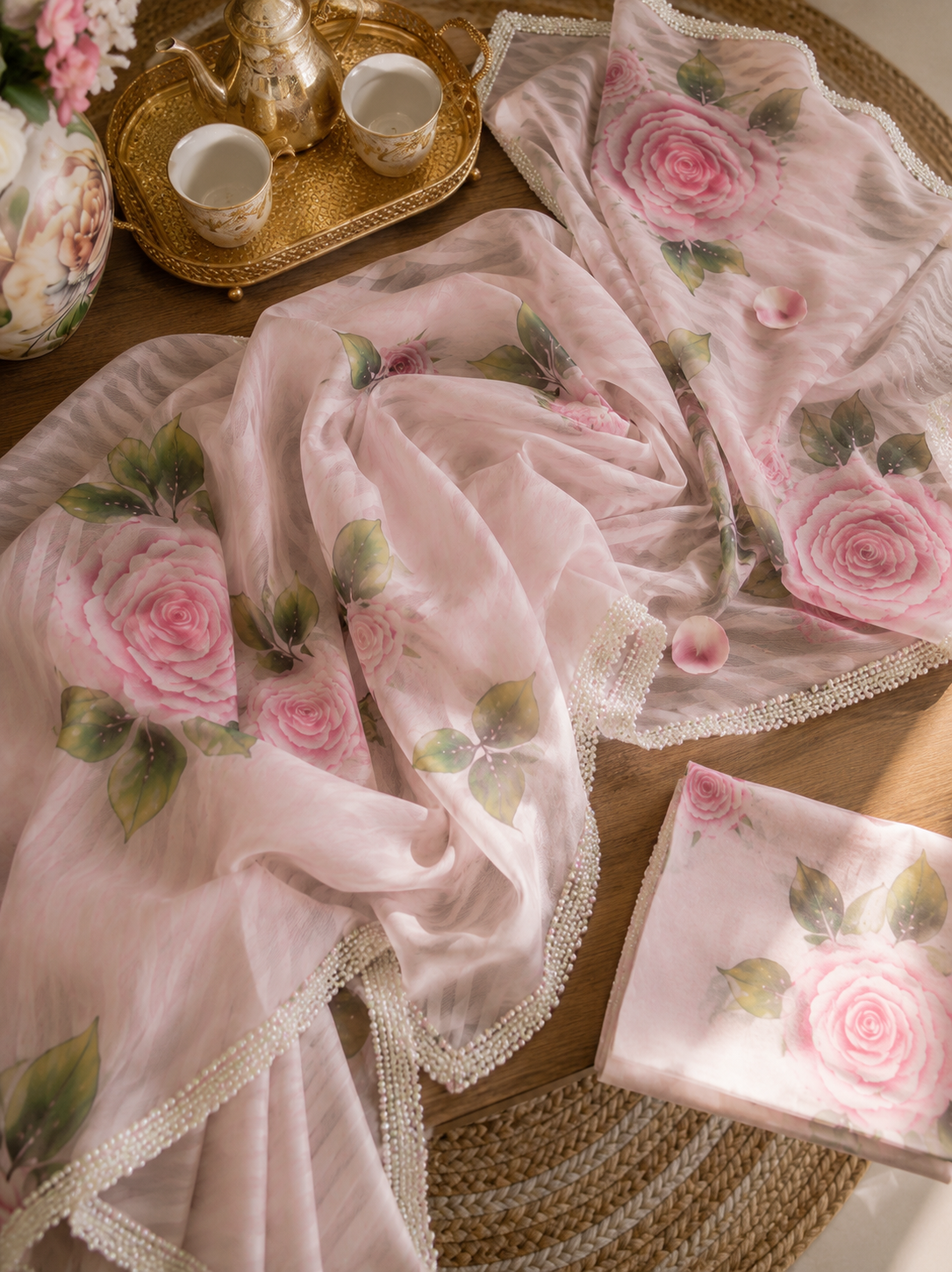 Roshnara — Pure Organza Teby Silk Rose Saree