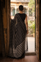 Kaveri — Black Mangalagiri Cotton Saree | Woven Stripe | Awadhalaya
