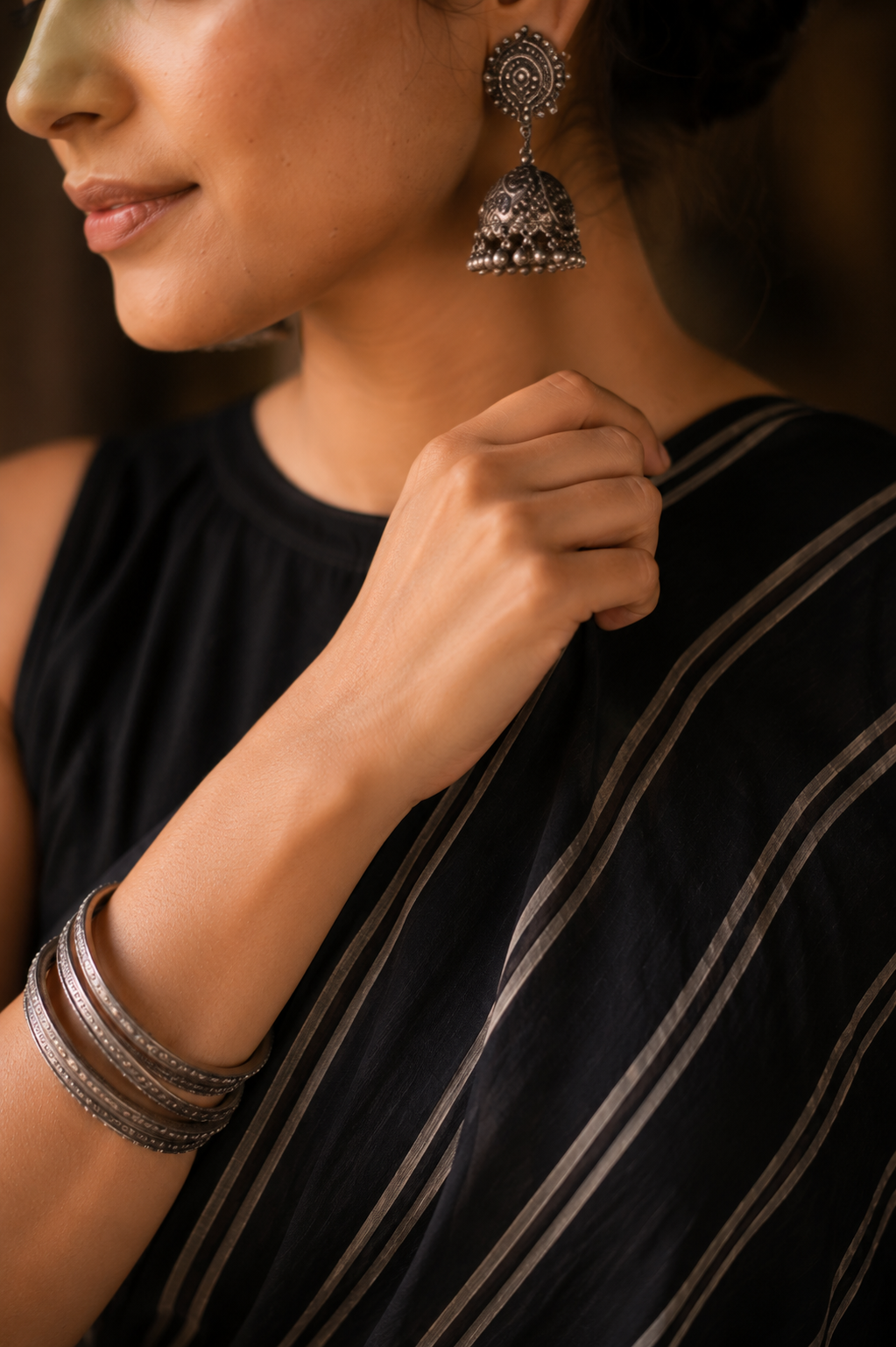 Kaveri — Black Mangalagiri Cotton Saree | Woven Stripe | Awadhalaya