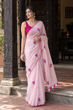 Aabha — Blush Pink Mul Cotton Saree with Pink Lotus Embroidery