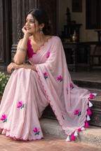 Aabha — Blush Pink Mul Cotton Saree with Pink Lotus Embroidery