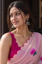 Aabha — Blush Pink Mul Cotton Saree with Pink Lotus Embroidery