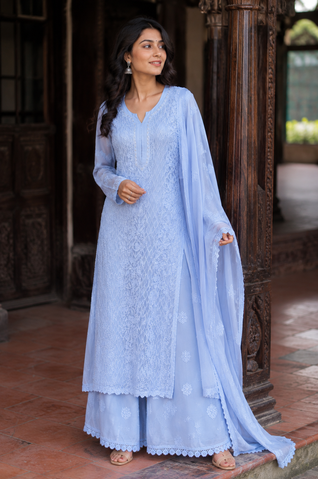 Sitara — French Blue Chikankari Georgette Kurta Set