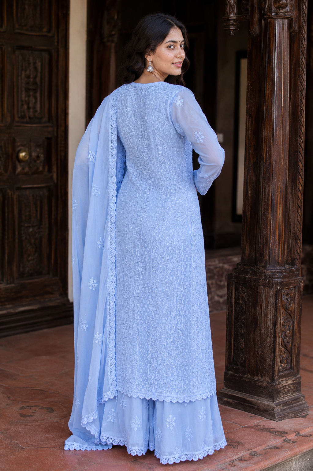 Sitara — French Blue Chikankari Georgette Kurta Set