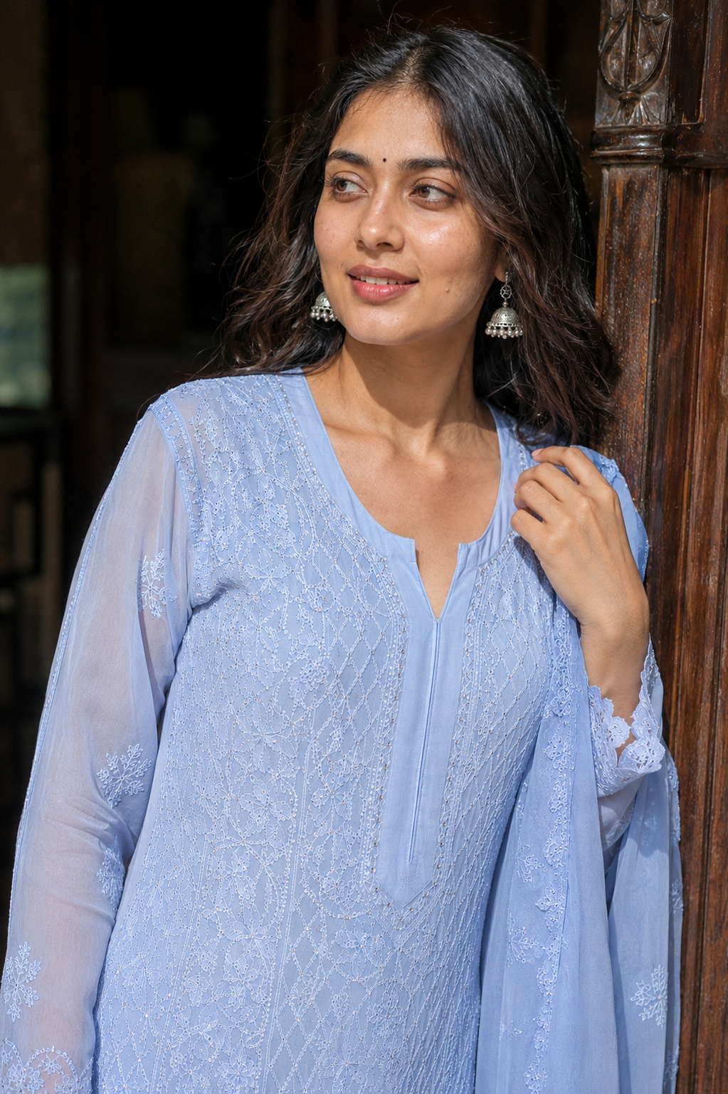 Sitara — French Blue Chikankari Georgette Kurta Set