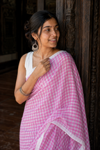 Mishri — Pink Gingham Check Mulmul Cotton Saree