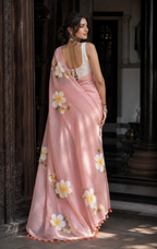 Ketaki — Peach Painted Frangipani Partywear Saree