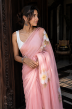 Ketaki — Peach Painted Frangipani Partywear Saree