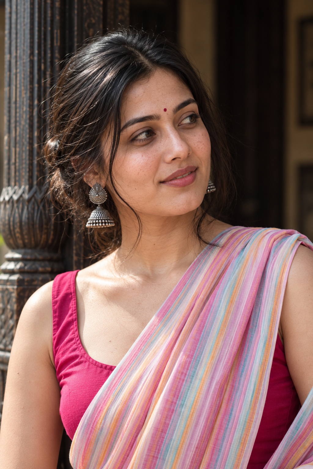 Malini — Multicolour Stripe Mul Cotton Handloom Saree