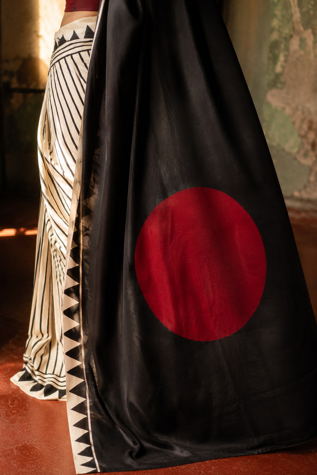 Sritama — Black & Ivory Stripe Modal Silk Saree