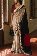 Sritama — Black & Ivory Stripe Modal Silk Saree
