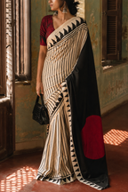 Sritama — Black & Ivory Stripe Modal Silk Saree