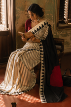 Sritama — Black & Ivory Stripe Modal Silk Saree
