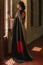 Sritama — Black & Ivory Stripe Modal Silk Saree
