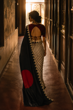 Sritama — Black & Ivory Stripe Modal Silk Saree