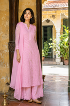 Mehr — Pink Chikankari Kurta, Palazzo & Dupatta Set