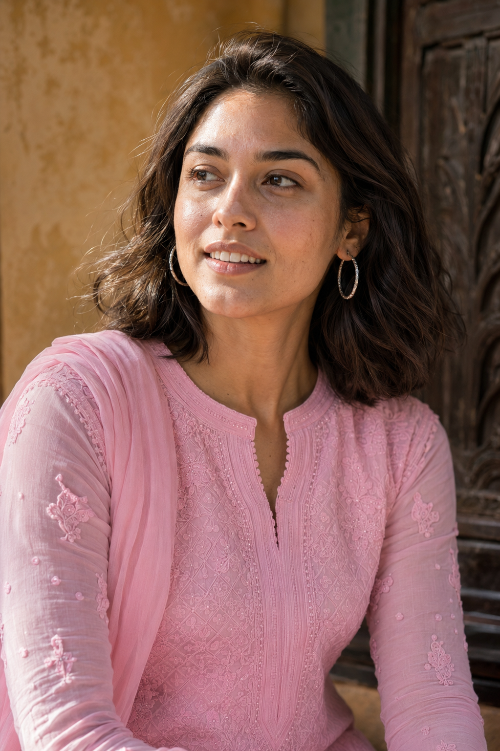 Mehr — Pink Chikankari Kurta, Palazzo & Dupatta Set