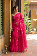Rangoli — Berry Pink Cotton Saree with Floral Motifs