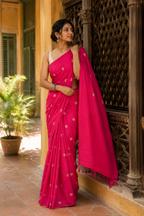 Rangoli — Berry Pink Cotton Saree with Floral Motifs