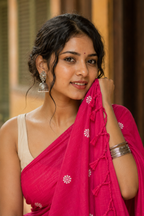 Rangoli — Berry Pink Cotton Saree with Floral Motifs