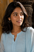 Nilofar — Powder Blue Chikankari Kurta, Palazzo & Dupatta Set