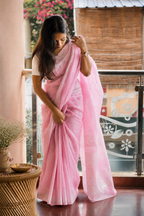 Kangna — Blush Pink Silver Zari Linen Cotton Saree