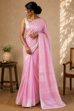 Kangna — Blush Pink Silver Zari Linen Cotton Saree