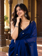 Taara — Navy Blue Cotton Saree with Gold Coin Buti
