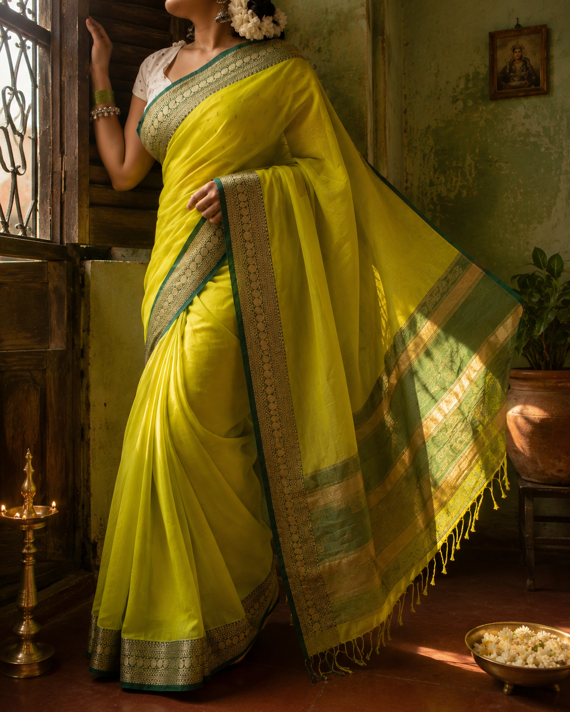 Roshni — Raw Mango Mulmul Cotton Saree