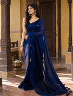 Taara — Navy Blue Cotton Saree with Gold Coin Buti