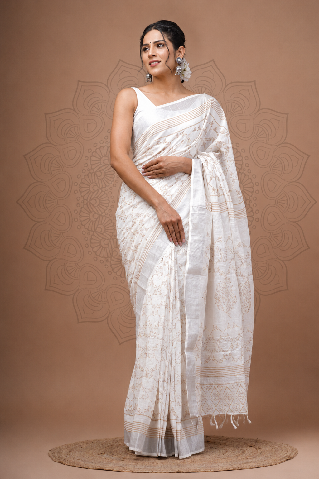 Linen Block Print Sarees