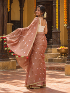 Sharad — Dusty-Rose Cotton Saree with Embroidered Shiuli