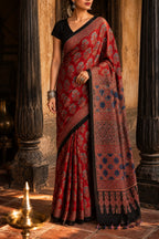 Surekha — Red Modal Silk Ajrakh Saree | Hand Block Print | Awadhalaya