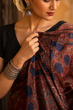 Surekha — Red Modal Silk Ajrakh Saree | Hand Block Print | Awadhalaya
