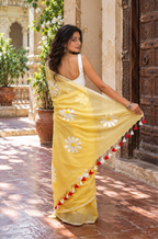 Dhoop — Yellow Cotton Saree with Hand-Painted Daisies