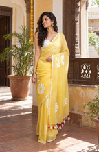 Dhoop — Yellow Cotton Saree with Hand-Painted Daisies
