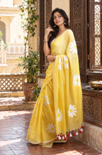 Dhoop — Yellow Cotton Saree with Hand-Painted Daisies