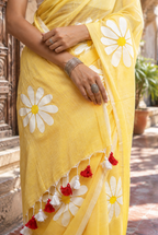 Dhoop — Yellow Cotton Saree with Hand-Painted Daisies