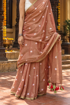 Sharad — Dusty-Rose Cotton Saree with Embroidered Shiuli