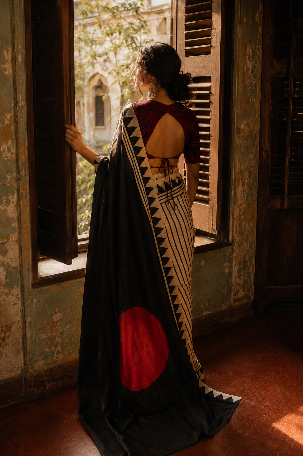Sritama — Black & Ivory Stripe Modal Silk Saree