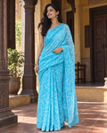Ambar — Sky Blue Georgette Chikankari Saree with Blouse
