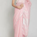 Blush Pink Linen Saree with Silver Border & Tassel Pallu