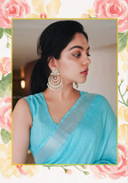 Sky Blue Handwoven Linen Saree with Tassel Pallu