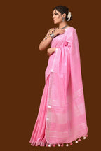 Kangna — Blush Pink Silver Zari Linen Cotton Saree