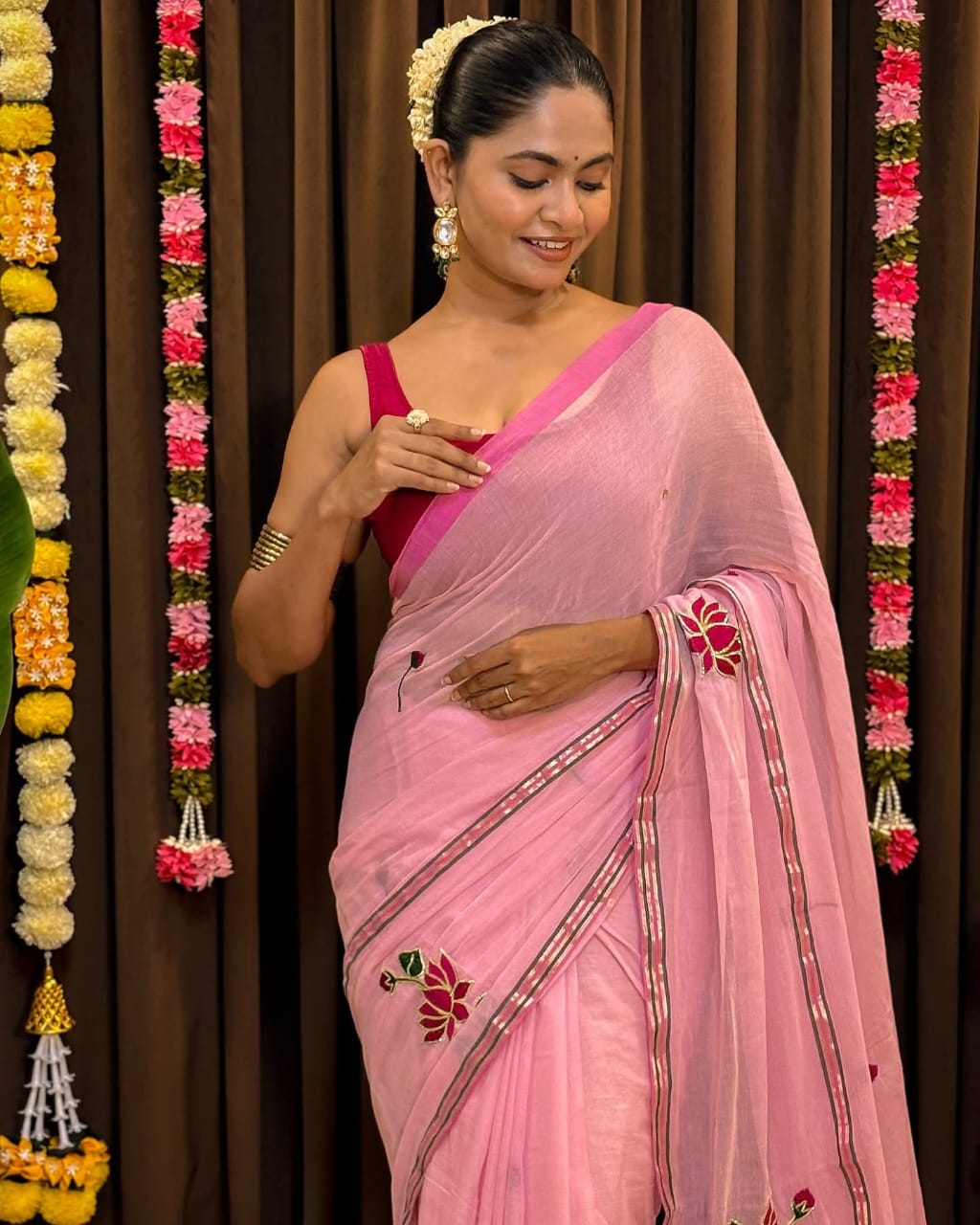 Shrija hand-painted mul saree