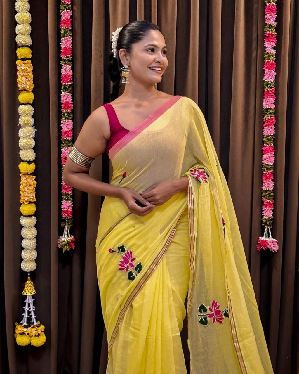 Shrija hand-painted mul saree