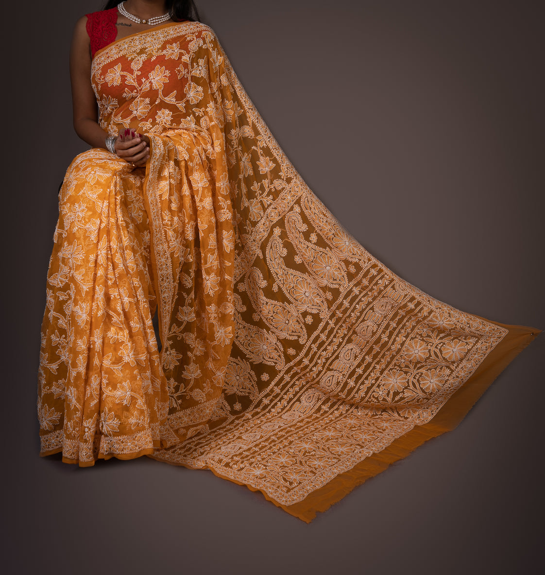 Sudha full jaal chikankari saree