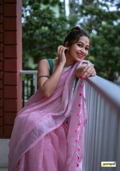 Kangna — Blush Pink Silver Zari Linen Cotton Saree