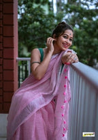 Kangna — Blush Pink Silver Zari Linen Cotton Saree
